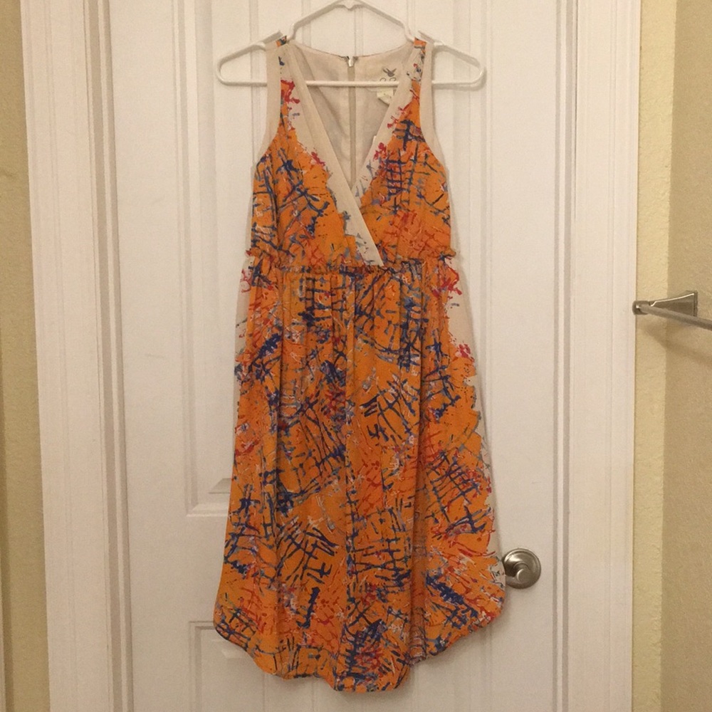 Anthropologie Orange and Blue Midi Dress